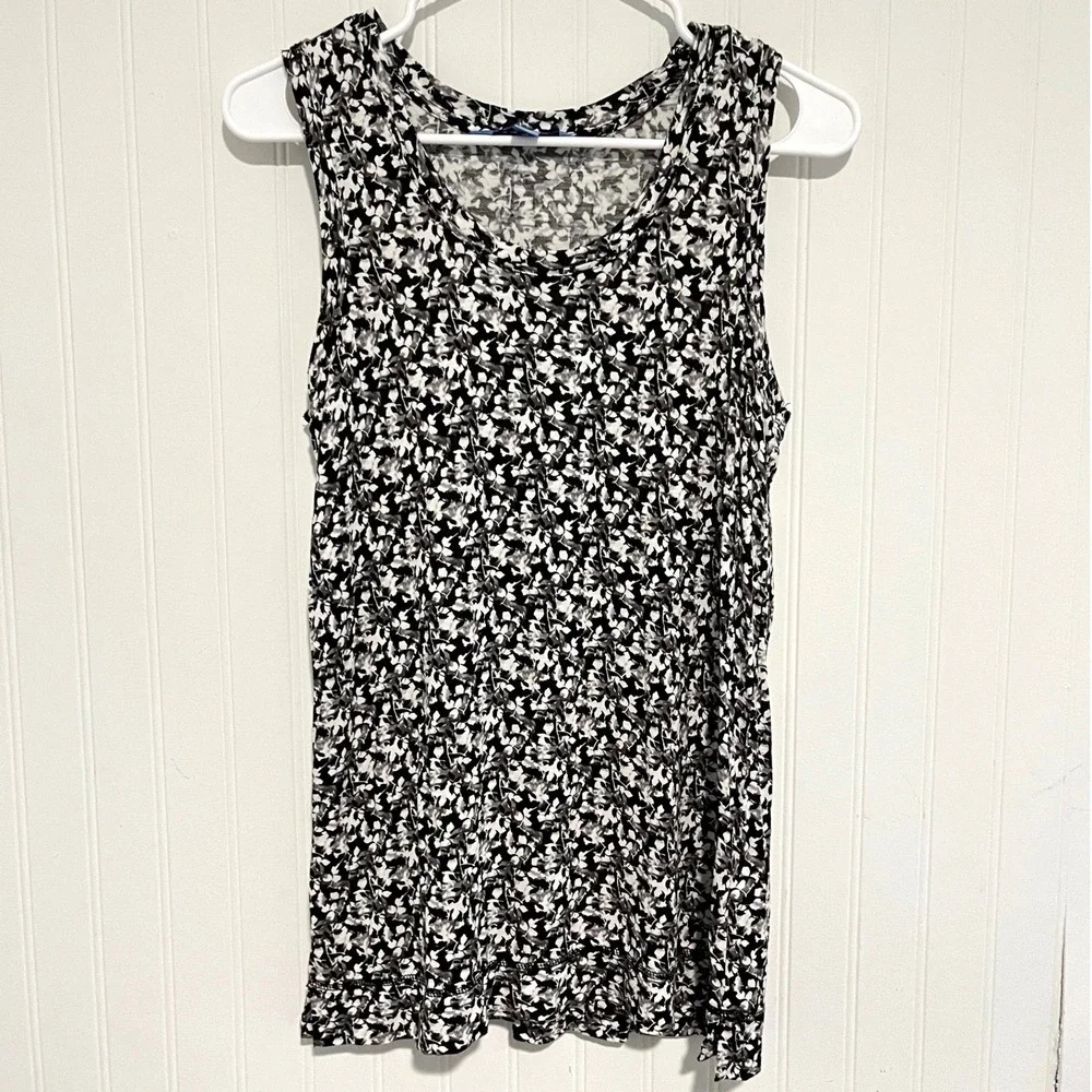 Simply Vera Vera Wang Tank Top Womens S Black Floral Rayon Scoop Neck